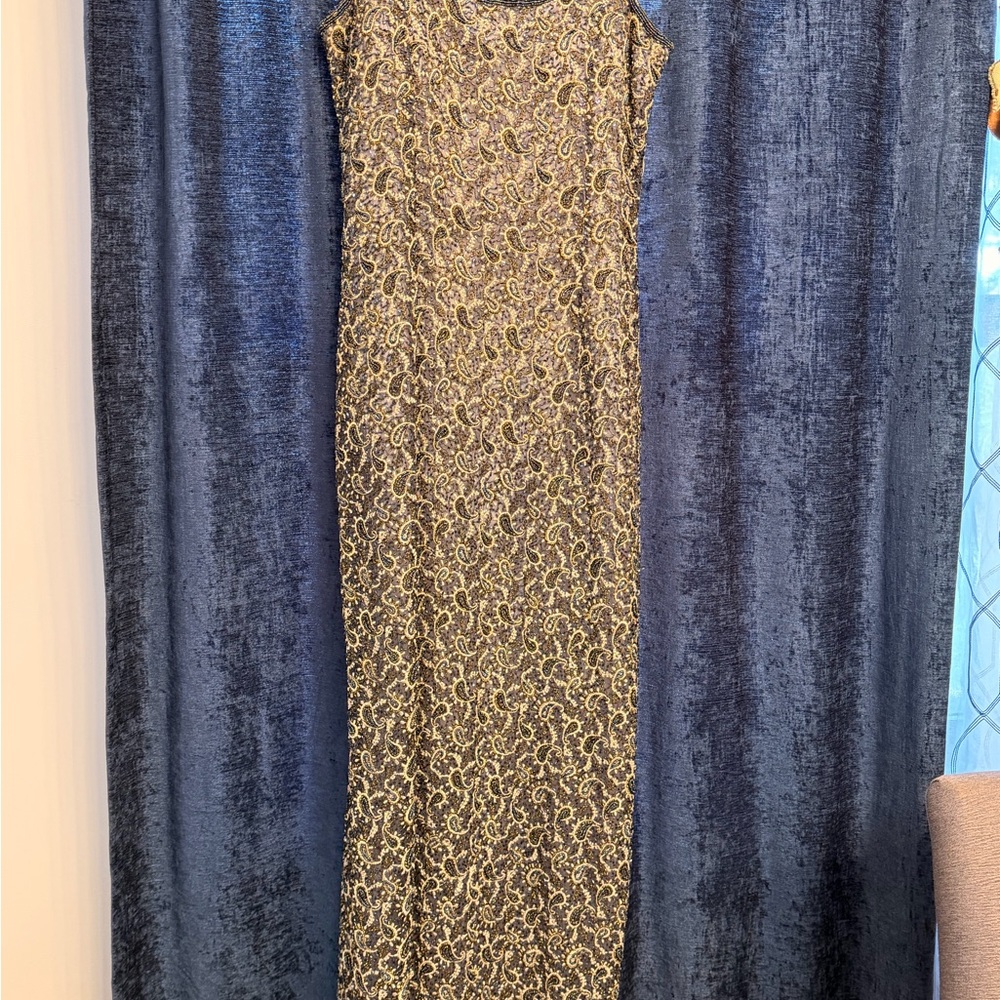 Elegant Iridescent Midnight Blue & Gold Sequence Maxi Dress
